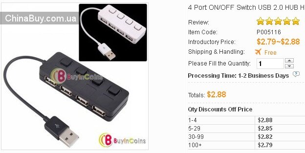 Buyincoins: Другие магазины: Хаб с кнопками на 4 порта USB 2.0 [4 Port ON/OFF Switch USB 2.0 HUB Hi-Speed Laptop PC #25]